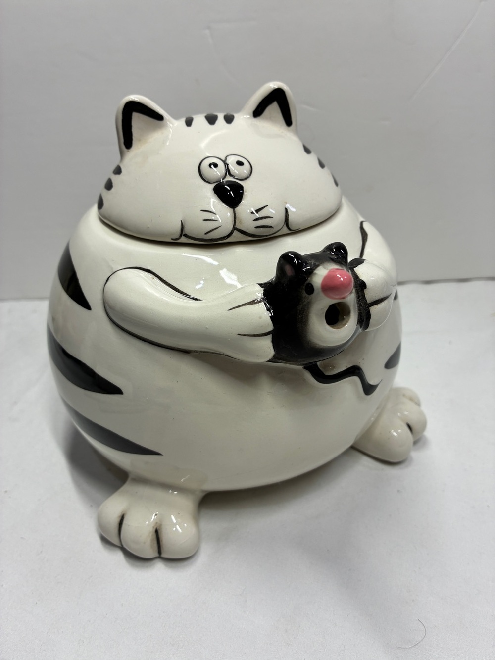 Black & White Fat Chubby Cat With Mouse Ceramic Teapot Pier 1 Imports